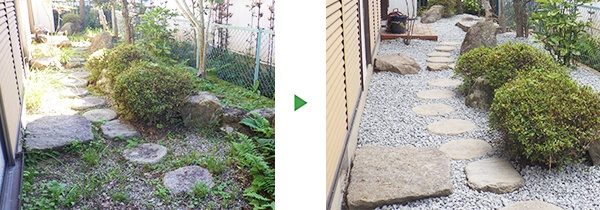 空き家の雑草対策で防草シート張り　大阪市東淀川区