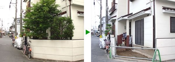 植木撤去工事(塀、植木、石、土の撤去含む)大阪府門真市