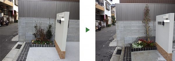 植栽植え替え｜元々あった植え込みを好みの木と花に変えたい　大阪市大正区
