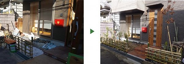 新築住宅のお庭にユズなど柑橘系の木を植栽｜粘土質の土を改良　大阪市鶴見区
