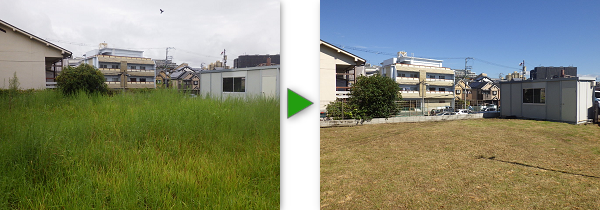 広さ100㎡のお庭の草刈り・薬剤散布をした事例　大阪市淀川区