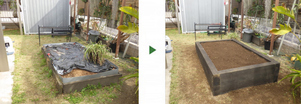 家庭菜園の花壇を枕木を使って制作した事例│大阪市此花区 T様