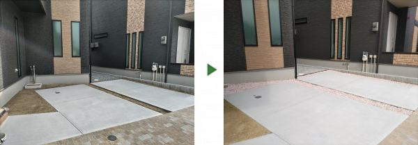 新築の駐車場に雑草対策で防草シートと砂利を敷設した事例｜堺市北区A様
