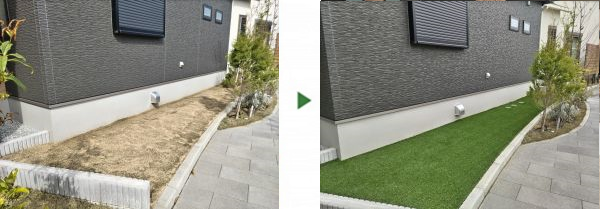 新築一戸建ての裏庭に人工芝を張った事例｜堺市南区T様