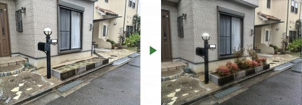 植え込みにヒメシャリンバイとオタフクナンテンの植栽をした事例｜大阪市東住吉区G様