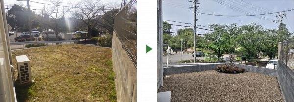 雑草対策・ヒメシャリンバイとオタフクナンテンの植栽をした事例｜大阪市西淀川区T様