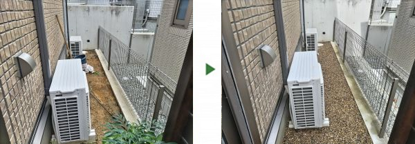 雑草対策として防草シート張りと砂利敷きを実施した事例｜大阪市大正区J様
