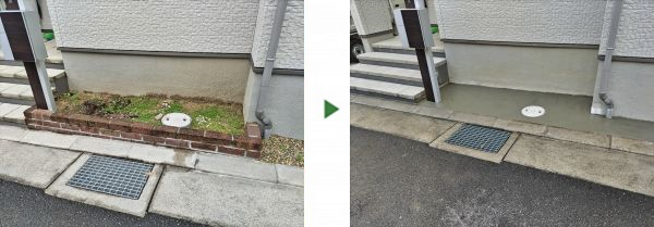 自転車置き場を作るために「花壇撤去・雨水桝の切り下げ・左官工事」を実施した事例｜大阪市鶴見区K様