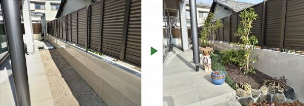 新築のテラスへの植栽工事でキンモクセイやタマリュウを植えた事例｜大阪市都島区A様
