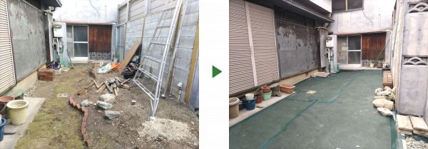 植木の手入れや草刈りなどが面倒だった空き家の「植木の伐採」と「防草シートの敷設」を2人2日で実施した事例｜大阪府大阪市淀川区T様