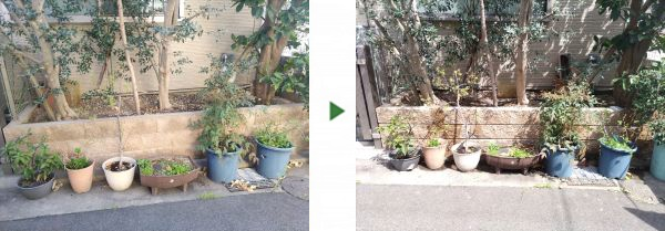 家の前の花壇・植木鉢への「散水ホース取付」を1人3時間で実施した事例｜大阪府大阪市鶴見区K様