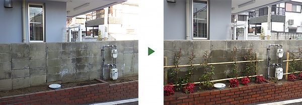 生垣の植栽～レッドロビンとオタフクナンテン～　和歌山県和歌山市