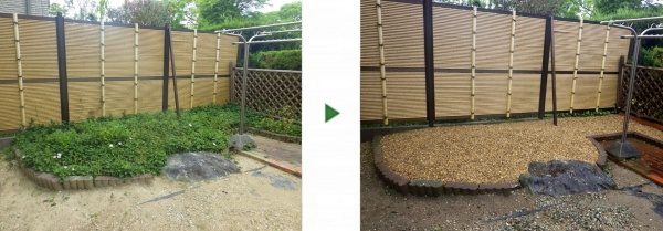 花壇の除草対策│防草シートと砂利敷き　大阪市鶴見区Ｋ様
