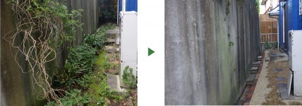 うっそうとした庭の植木の伐採と雑草対策　奈良県奈良市