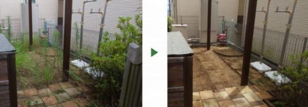 豊中市の除草&s除草剤散布の事例 施術前と後