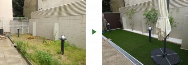 【庭づくり】砂利と人工芝で新築の造園工事をした事例│大阪市天王寺区 K様
