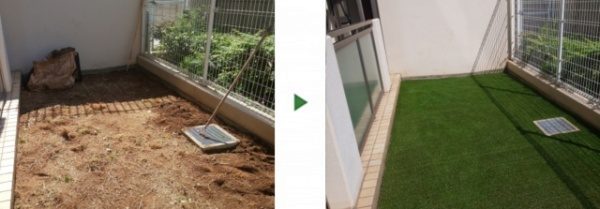 人工芝の施工をマンション1階の庭でおこなった事例│大阪市都島区 A様