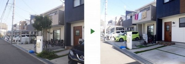 玄関先の植木を伐採しコンクリートを撤去│芝張りで景観を整えた事例　大阪府守口市