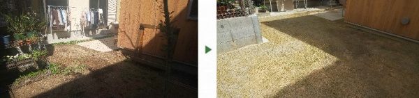 水はけの悪い庭に排水工事（暗渠設置）し、芝張りをした事例　大阪市鶴見区