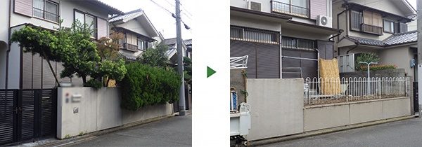 マキなどの庭木3本と生垣の伐採|落ち葉がひどく手入れが大変　和歌山県和歌山市