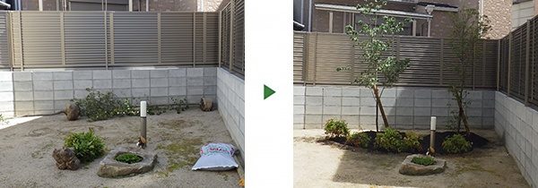 ハナミズキのなど3種の木の植栽｜家建て替え後の庭づくり　大阪市東成区