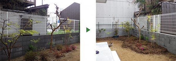 鉢植えの木をお庭にまとめて植え替え　大阪市住吉区