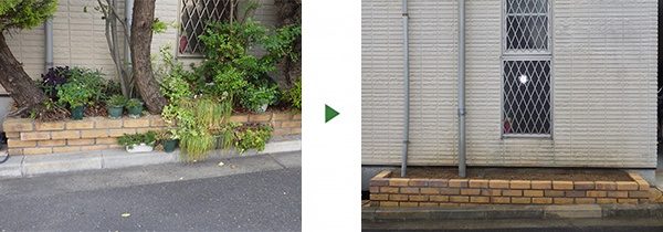 植木の根に押されて壊れてきた花壇を修復　大阪市旭区