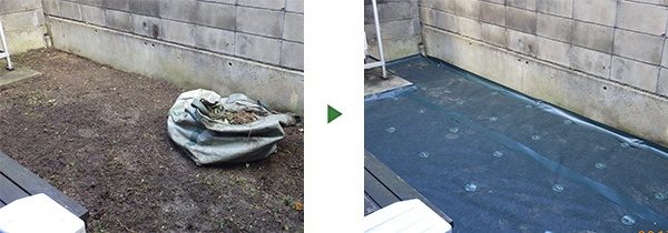 お庭の雑草対策～防草シートを10㎡に施工～　大阪市住吉区の一戸建て