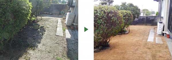 土がむき出しでデコボコになったお庭40㎡を芝生でカバー　大阪府門真市