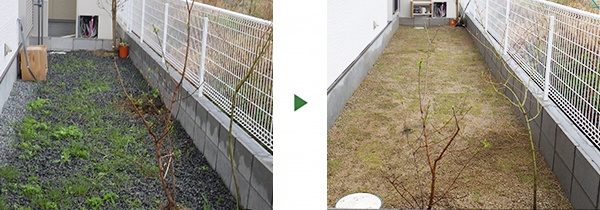 新築住宅のお庭20㎡の砂利撤去と芝張り〜砂利を芝生にしたい〜　大阪府寝屋川市