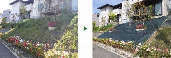 雑草が生えた敷地に、耐久性の高い防草シート「ザバーン」を設置した事例│大阪府吹田市