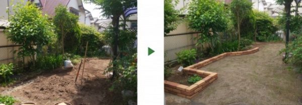 庭にレンガで花壇づくり・芝張りをした事例│大阪市天王寺区 O様