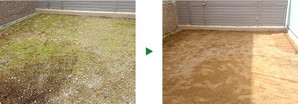 マンションの専用庭に姫高麗芝の芝張り　奈良県奈良市